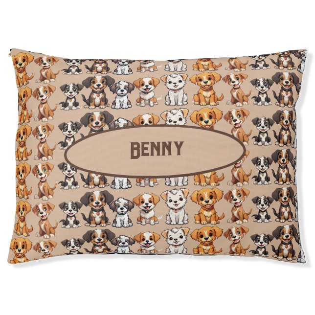 Fun Dog Pattern Personalize Pet Bed (Front)