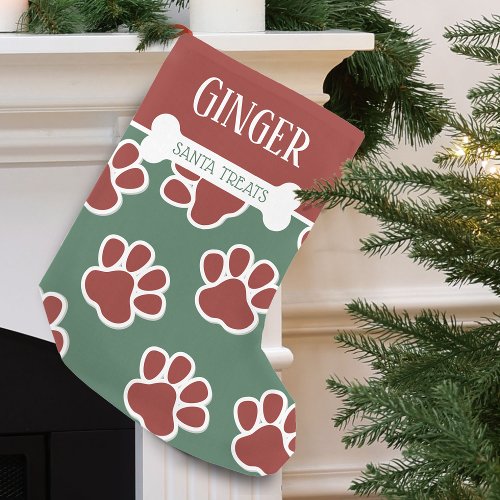 Fun Dog Paw Pattern Personalized Small Christmas Stocking