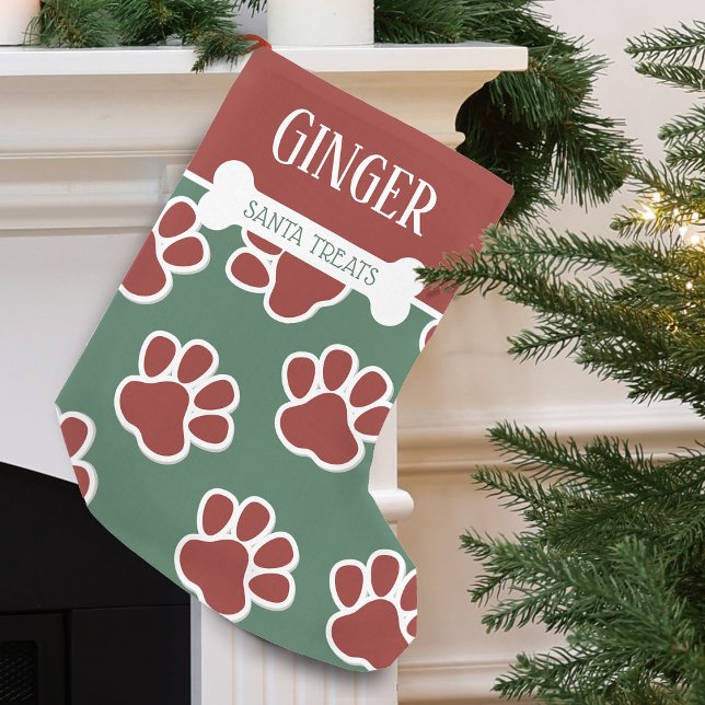 Fun Dog Paw Pattern Personalized Small Christmas Stocking (Fun Dog Paw Pattern and Name Personalized Small Christmas Stocking)