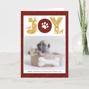Fun Dog Paw Script JOY Modern Holiday Card