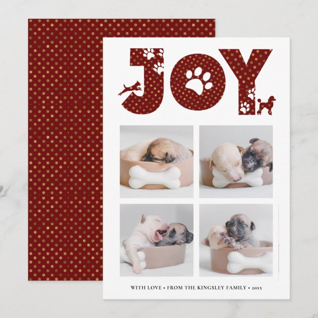 Fun Dog Paw Script JOY Modern Holiday Card (Front/Back)