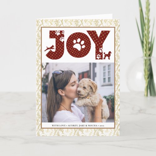 Fun Dog Paw Script JOY Modern Holiday Card