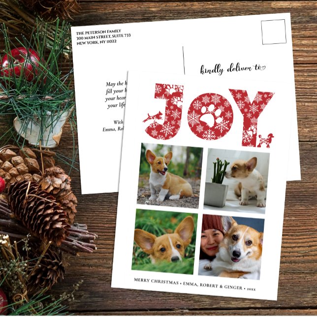 Fun Dog Paw Script JOY Modern Holiday Postcard (Creator Uploaded)