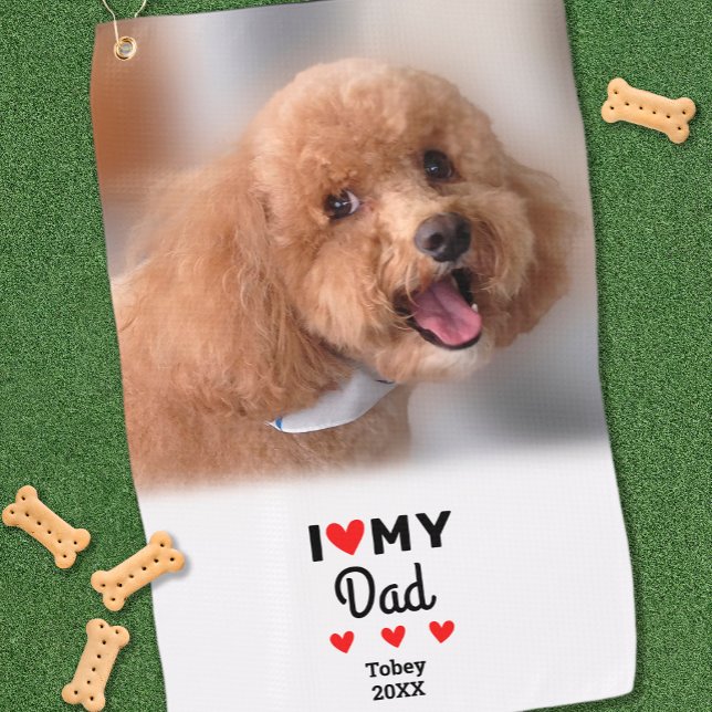 Fun Dog Photo I Love Heart My Dad Modern Sports Golf Towel (Fun Dog Photo I Love Heart My Dad Modern Sports Golf Towel)