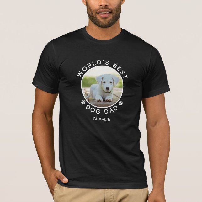 Fun Dog Photo Pet Name White Paw Prints Custom T-Shirt (Front)