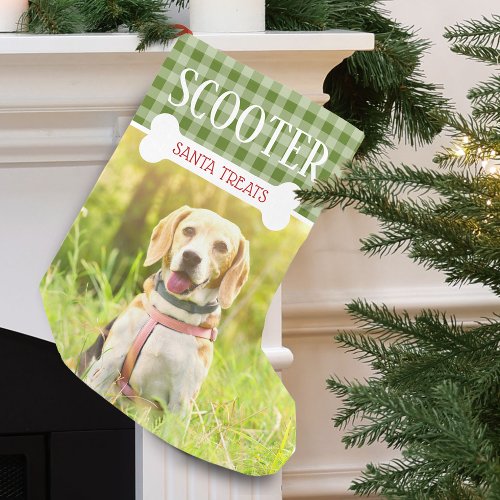 Fun Dog Plaid Photo Name Personalized Small Christmas Stocking