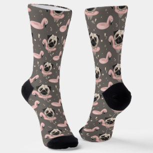 Fun Dog Pug Christmas Gray Socks