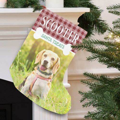 Fun Dog Red Plaid Photo Name Personalized Small Christmas Stocking
