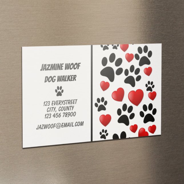 Fun Dog Walker Paw and Hearts Pet Sitter Business Business Card Magnet (Creator Uploaded)