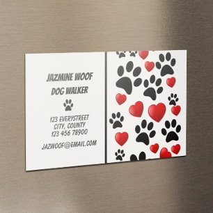 Fun Dog Walker Paw and Hearts Pet Sitter Business Card Magnet