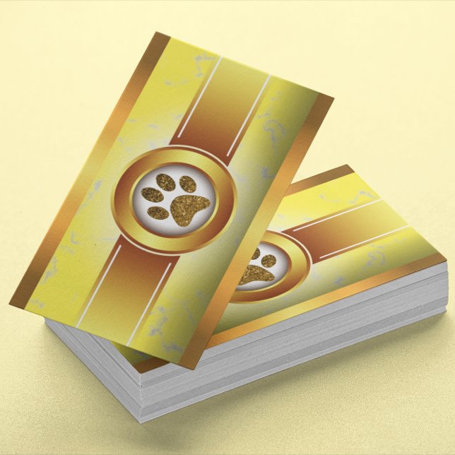 Fun Dog Walker Pet Sitter Gold Paw Business Card (Creator Uploaded)