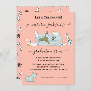 Fun Dogs & Cats Veterinarian School Graduation Invitation
