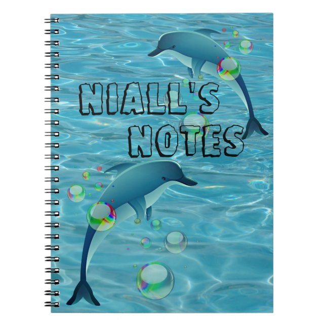 Fun Dolphin and Bubbles Personalized  Notebook (Front)