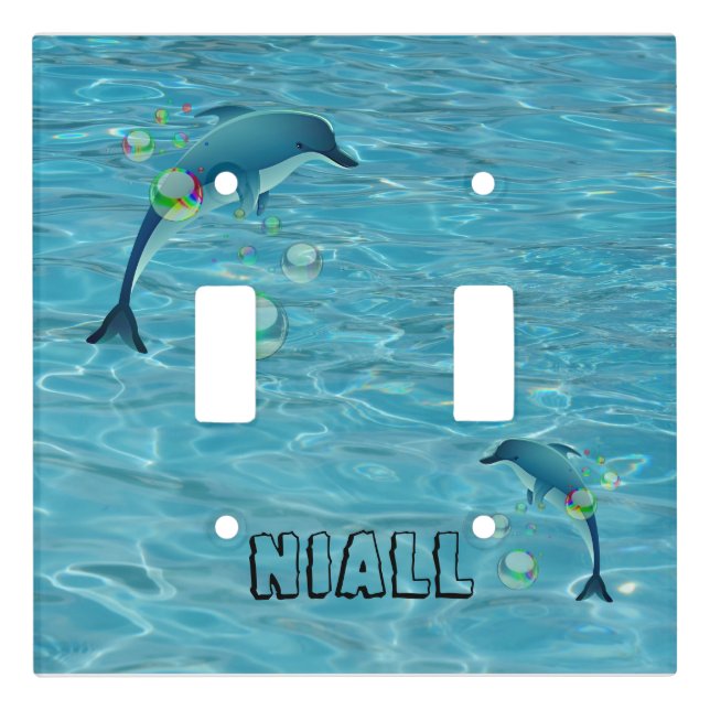 Fun Dolphins and Bubbles Ocean Personalized Light Switch Cover (Front)
