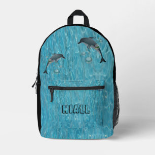 Fun Dolphins and Bubbles Ocean Personalized  Printed Backpack