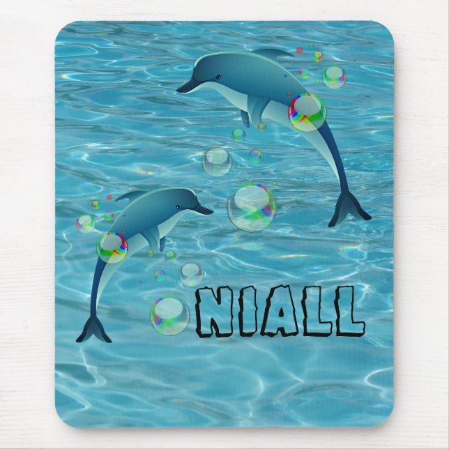 Fun Dolphins and Bubbles  Personalized Mouse Pad (Front)