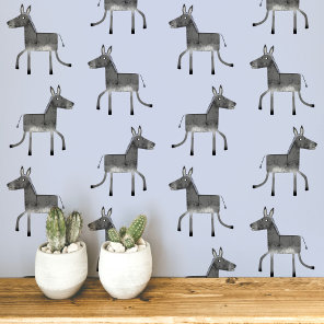 Fun Donkey Gray Blue Pattern Wallpaper