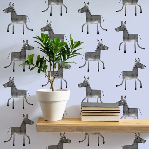 Fun Donkey Gray Blue Pattern Wallpaper