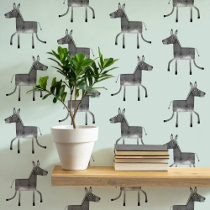 Fun Donkey Gray Sage Green Pattern Wallpaper