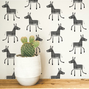 Fun Donkey Gray White Pattern Wallpaper