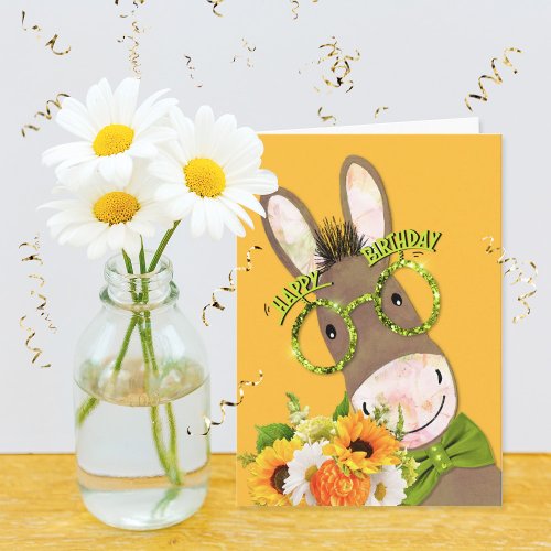 Fun Donkey in Glasses Birthday Holiday Card