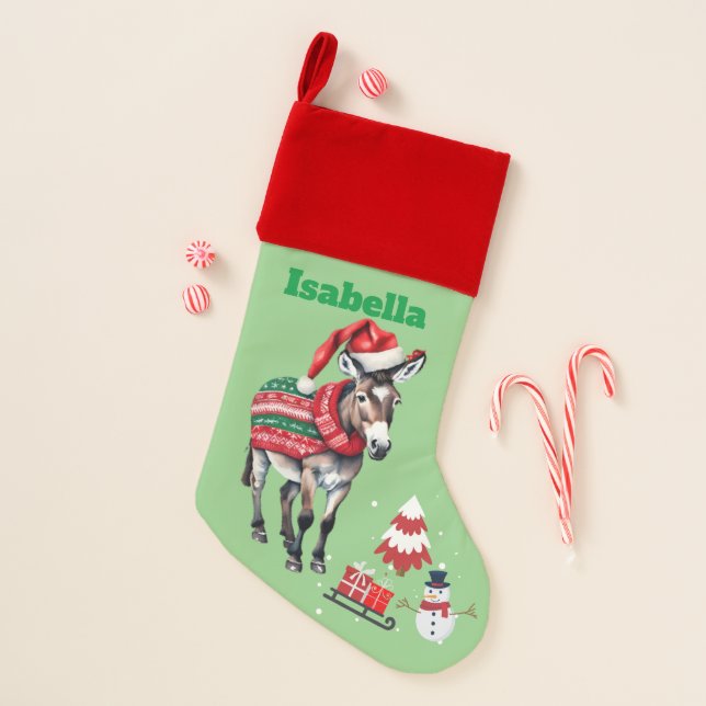 Fun donkey Santa animal snowman Sled Xmas tree Christmas Stocking (Front)