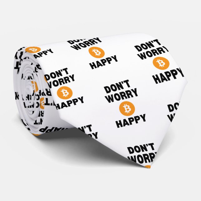 Fun DON'T WORRY B(ITCOIN) HAPPY Bitcoin Neck Tie (Rolled)