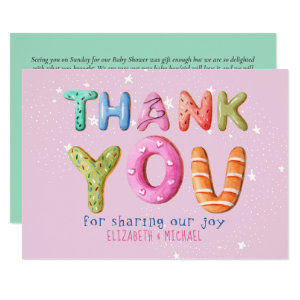 Fun Donut Letter Blush Pink Sage Green THANK YOU Invitation