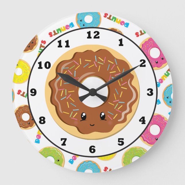 Fun donut shop pattern wall clock (Front)