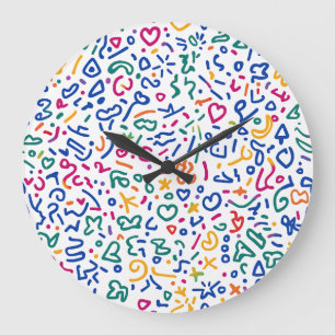 Fun doodle colorful vibrant shapes large clock