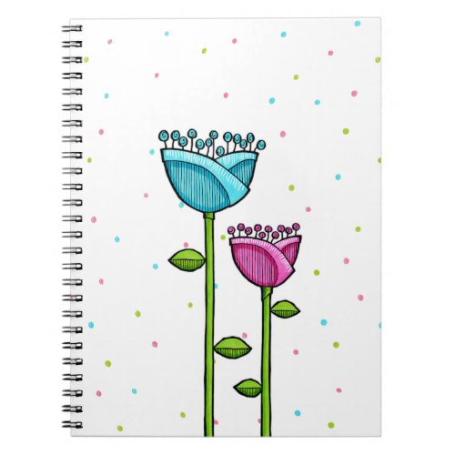 Fun Doodle Flowers blue pink dots Notebook