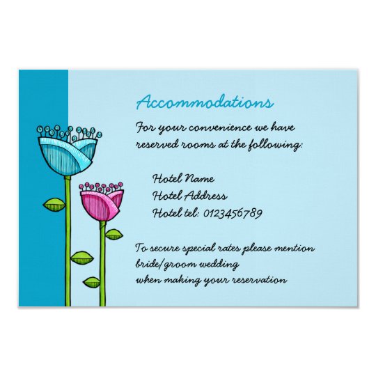 Fun Doodle Flowers blue pink Wedding Enclosure Card