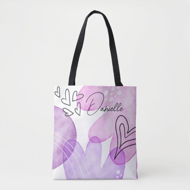 Fun Doodle Hearts and Flowers Custom Tote Bag (Front)