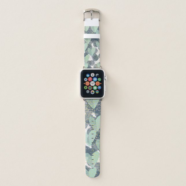 Fun Doodle Hearts and Graffiti in Blue and Mint Apple Watch Band (Front)