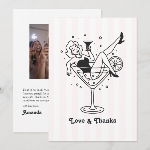 Fun Doodle Martini Bachelorette Photo Thank You Card