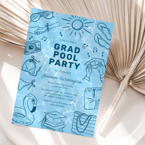 Fun Doodle Pool Party Graduation Invitation