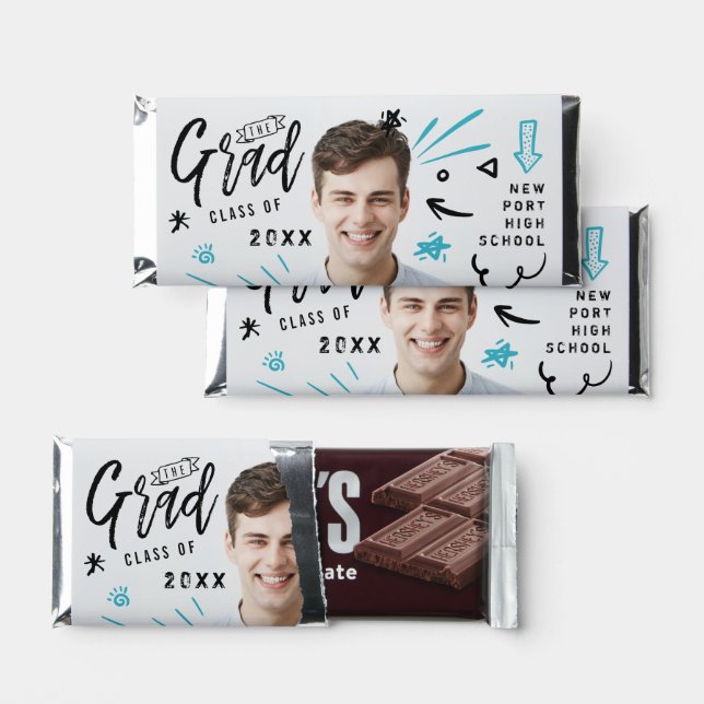 Fun Doodle Sketch Magazine Cover Girl Grad Party Hershey Bar Favors (Front)