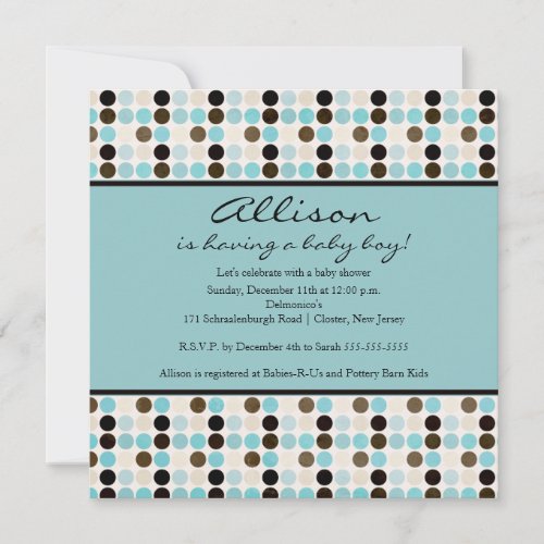 FUN Dots Blue  Brown Boy Baby Shower Invitation