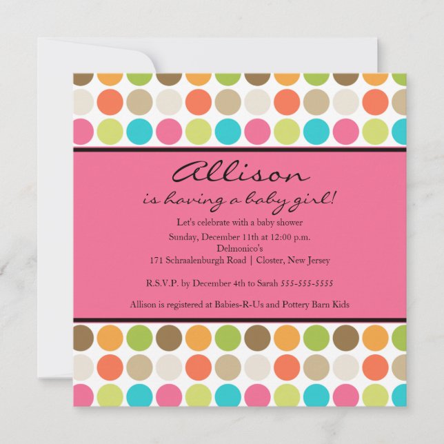 FUN Dots PINK Baby Girl Shower Invitation (Front)