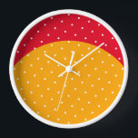 Fun Dotted Yellow Curve Bright Sporty Red Crescent Clock<br><div class="desc">This modern fun design features a top edge bright red crescent shaped curve against remaining golden yellow background below.  The entire design is filled with small tiled polka dots.</div>