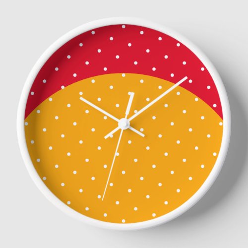 Fun Dotted Yellow Curve Bright Sporty Red Crescent Clock
