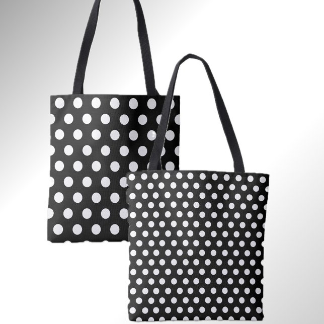Fun Double Dots Black with White Polka Dot Tote (Fun dot print in classic black and white. Two styles on one bag. )