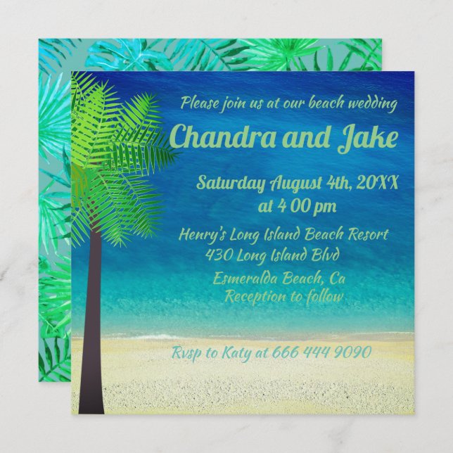 Fun dreamy beach wedding invitation (Front/Back)
