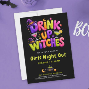 Fun Drink Up Witches Halloween Colorful Cocktails Invitation