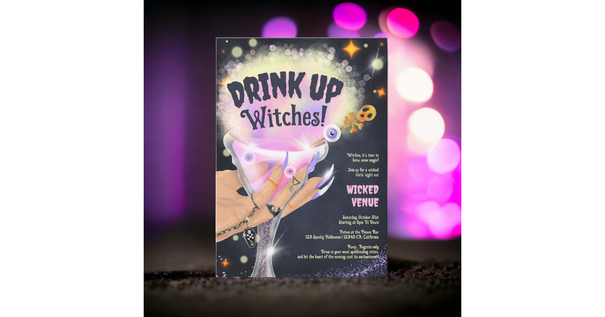 Fun Drink up witches Halloween Girls night out Invitation | Zazzle