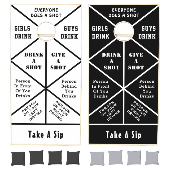 Fun Drinking Game Cornhole Set Black White (Set)