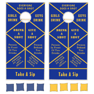 Fun Drinking Game Cornhole Set Blue Gold