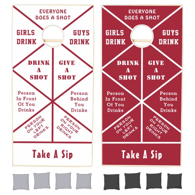 Fun Drinking Game Cornhole Set Crimson White (Set)