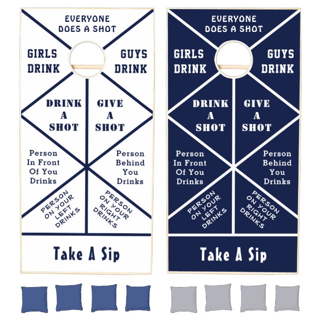 Fun Drinking Game Cornhole Set Navy Blue White (Set)