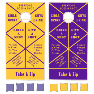 Fun Drinking Game Cornhole Set Purple Gold